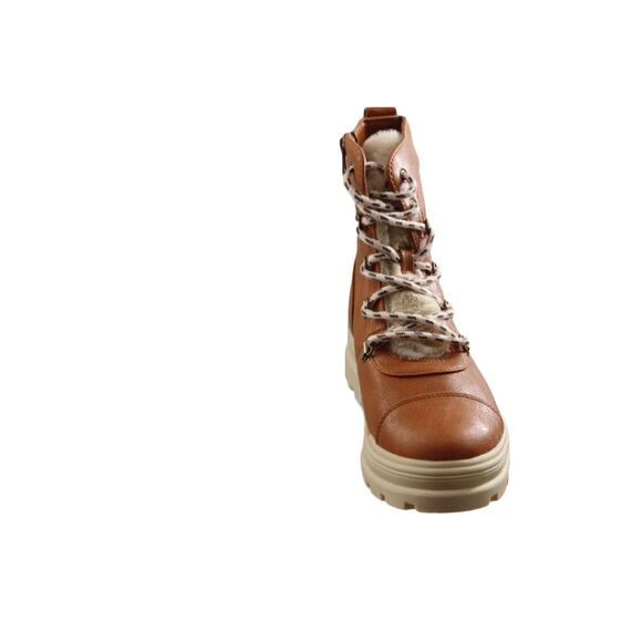 Big Girls Boots Willa Zipper Lace-Up Combat Shearling Style Boots Sz 5 Cognac - Picture 3 of 6